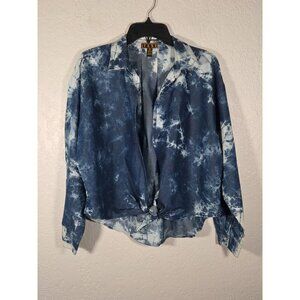 Vintage Taxi Tie Dye Long Sleeve Front Tie Knot Blue White